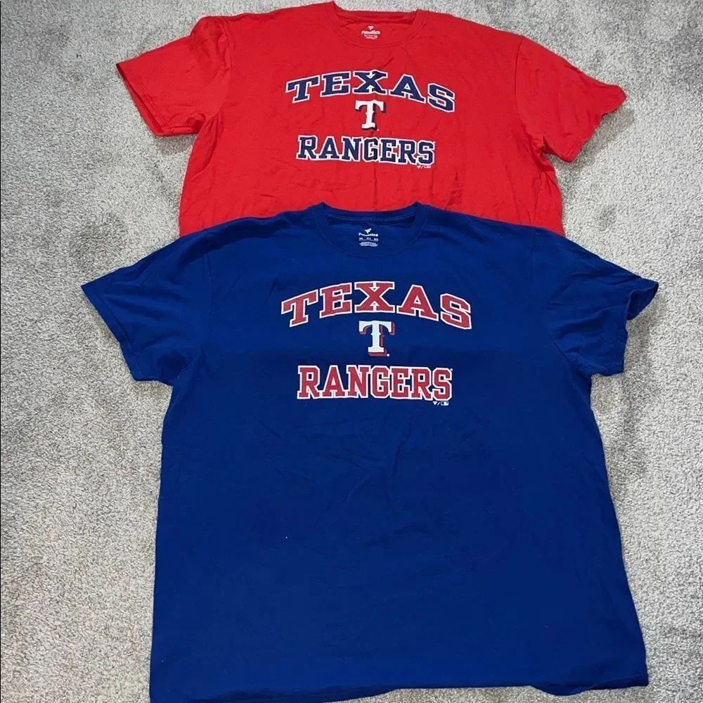 Two (2) Texas Rangers Fanatics Blue & Red Baseball T shirt 3XL Big Man Arlington